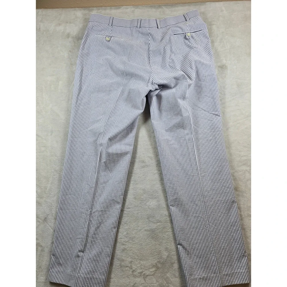 Haspel Seersucker Pants Mens 40x31 Blue White Striped Cotton Atom Trouser